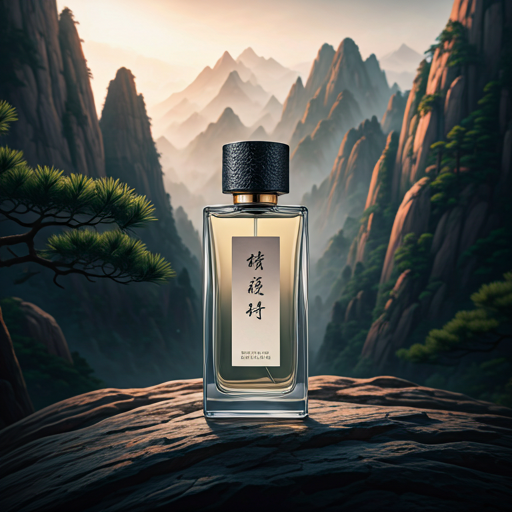 Huangshan Cloud Pine luxury perfume bottle in misty mountains