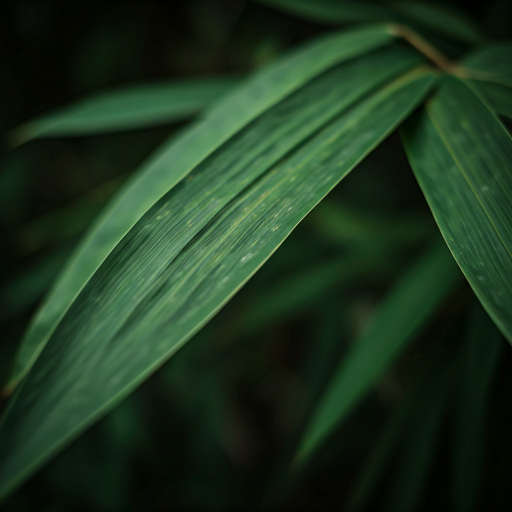 Macro shot of vibrant green bamboo leaves