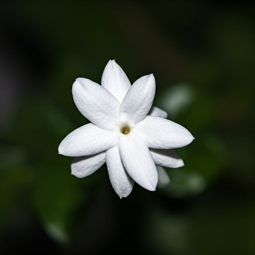 Exquisite macro shot of a white Night-Blooming Jasmine flower under moonlight