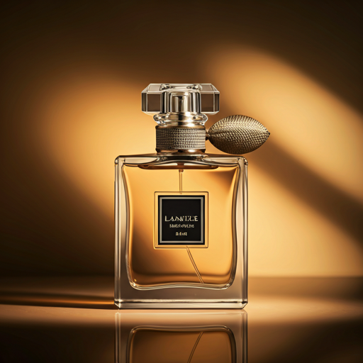 Luxury perfume bottle in golden hour light