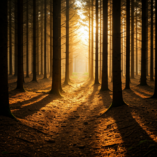 Cinematic lingering of golden sunlight upon the Mediterranean forest floor