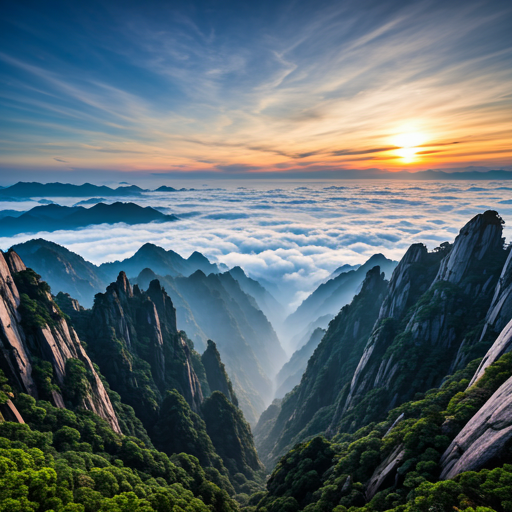 Atmospheric Huangshan mountain landscape with clouds