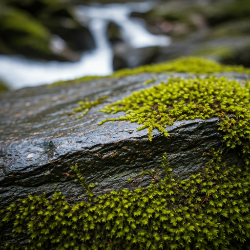 Macro shot of Cold Rock and wet moss